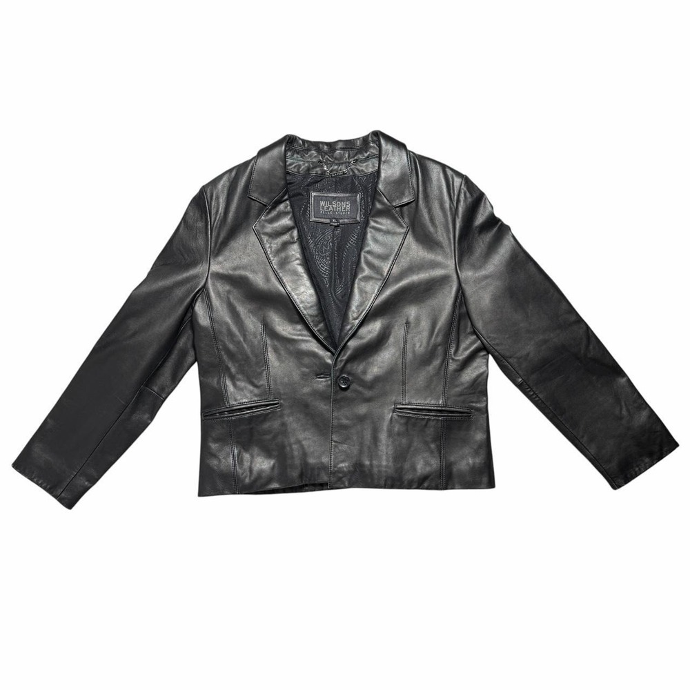 Wilsons Leather Pelle Studio Womens XL Black Genuine Leather Blazer Jacket